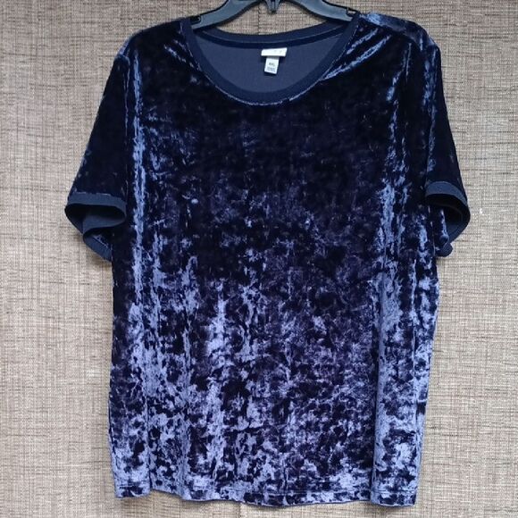 Velvet Short Sleeve Top in Dark Violet - Picture 1 of 4